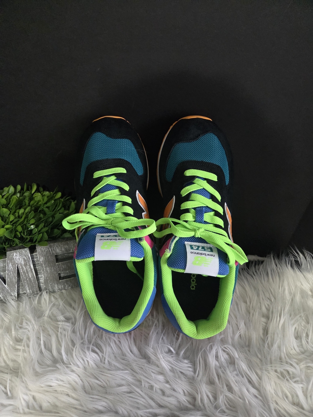 New Balance 574 Black Energy Neon Multicolor Retro Women Sneakers. Size 9.5D - Picture 5 of 11